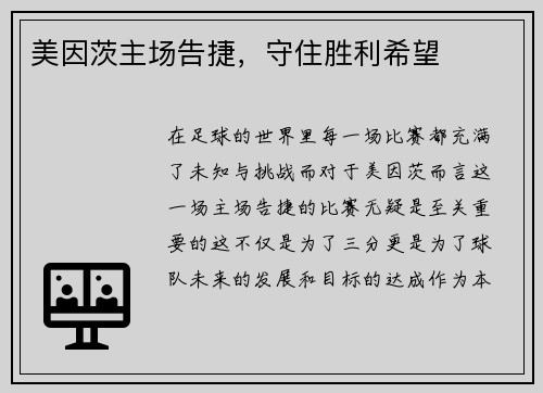 美因茨主场告捷，守住胜利希望